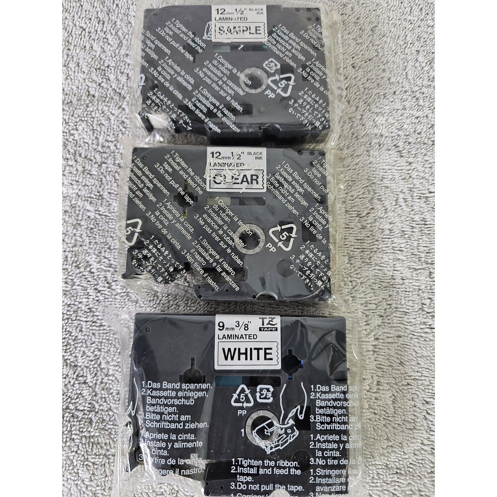 (3) Brother P Touch TZ-131 Label Tape 1/2" 12mm NO BOX Black Ink Clear Tape 3pac